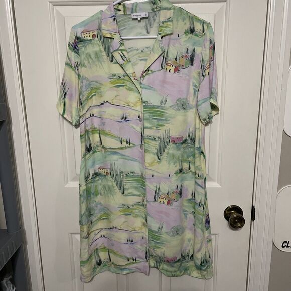 FRNCH Paris Dresses & Skirts - FRNCH Paris Women's Small Shirt Dress Pocket Watercolor Art To Wear Countryside